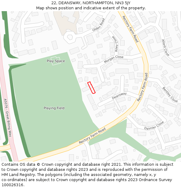 22, DEANSWAY, NORTHAMPTON, NN3 5JY: Location map and indicative extent of plot