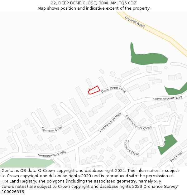 22, DEEP DENE CLOSE, BRIXHAM, TQ5 0DZ: Location map and indicative extent of plot