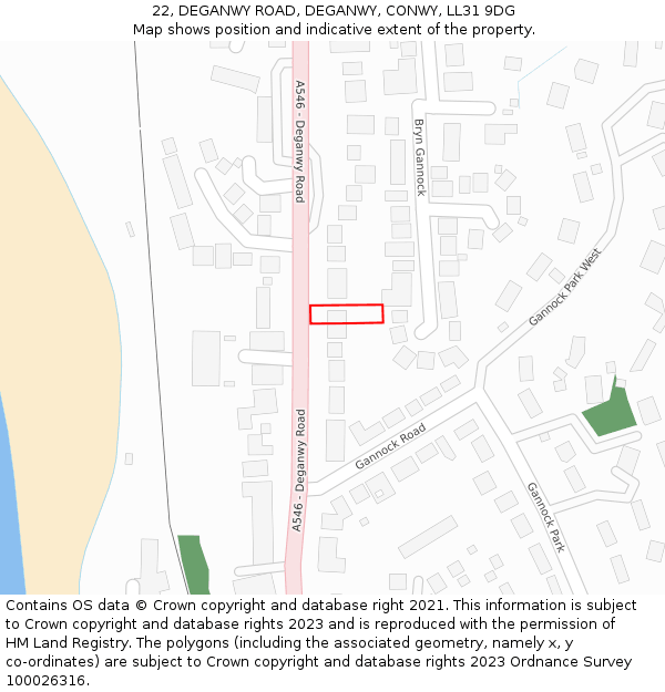 22, DEGANWY ROAD, DEGANWY, CONWY, LL31 9DG: Location map and indicative extent of plot