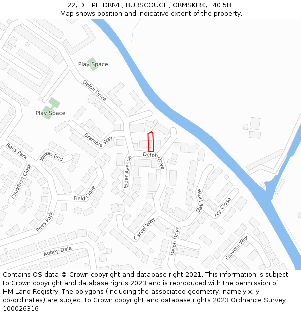 22, DELPH DRIVE, BURSCOUGH, ORMSKIRK, L40 5BE: Location map and indicative extent of plot