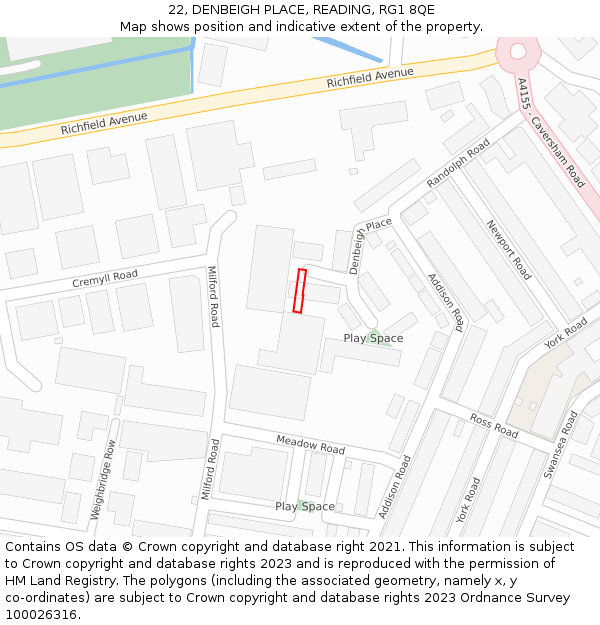 22, DENBEIGH PLACE, READING, RG1 8QE: Location map and indicative extent of plot
