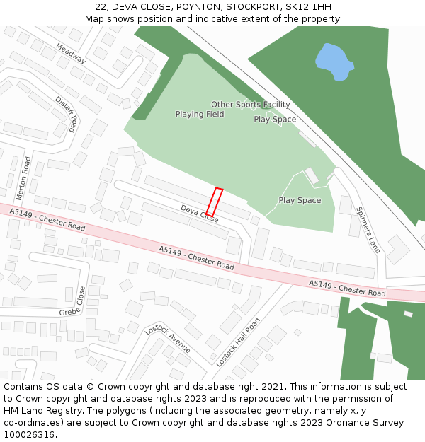 22, DEVA CLOSE, POYNTON, STOCKPORT, SK12 1HH: Location map and indicative extent of plot