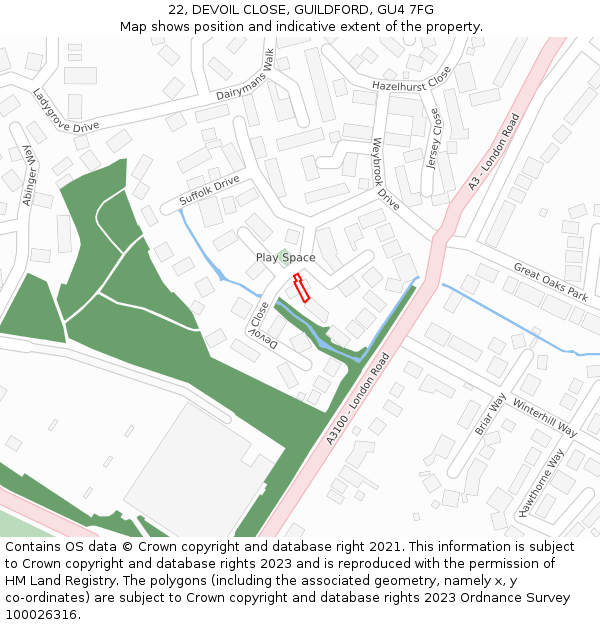 22, DEVOIL CLOSE, GUILDFORD, GU4 7FG: Location map and indicative extent of plot