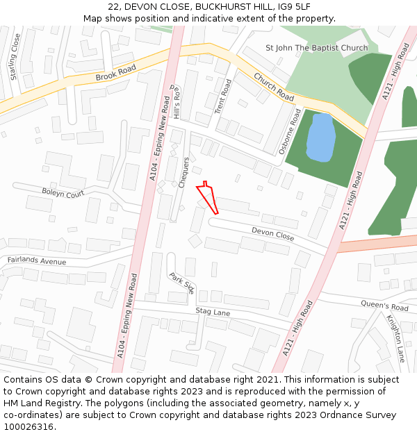 22, DEVON CLOSE, BUCKHURST HILL, IG9 5LF: Location map and indicative extent of plot