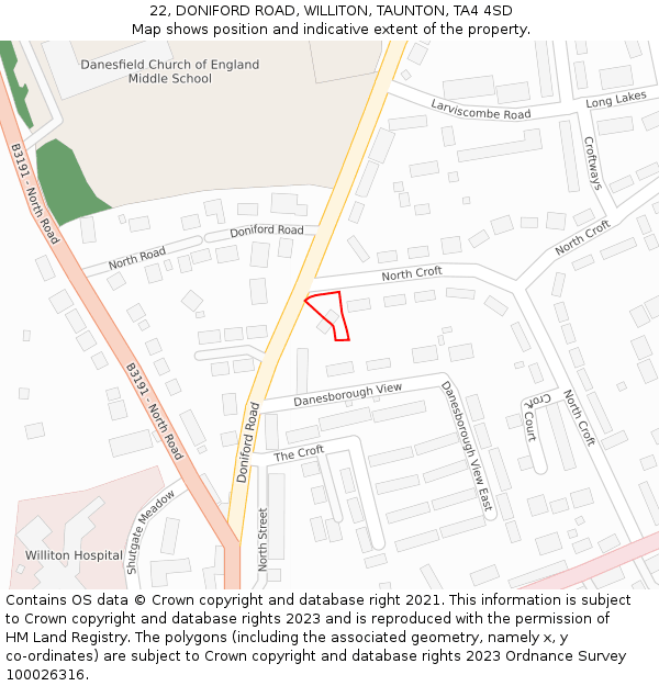 22, DONIFORD ROAD, WILLITON, TAUNTON, TA4 4SD: Location map and indicative extent of plot