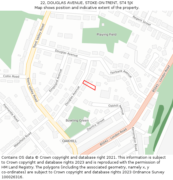22, DOUGLAS AVENUE, STOKE-ON-TRENT, ST4 5JX: Location map and indicative extent of plot