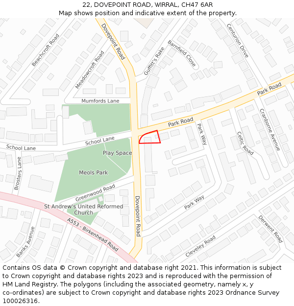 22, DOVEPOINT ROAD, WIRRAL, CH47 6AR: Location map and indicative extent of plot