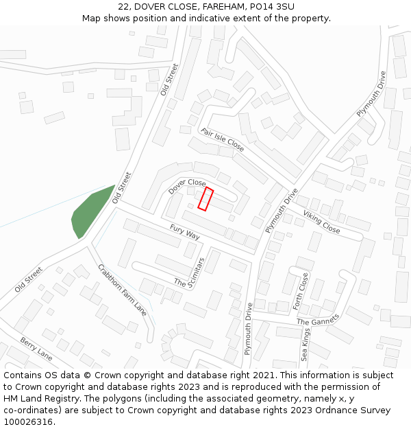 22, DOVER CLOSE, FAREHAM, PO14 3SU: Location map and indicative extent of plot
