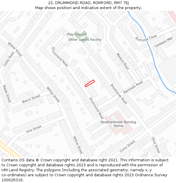 22, DRUMMOND ROAD, ROMFORD, RM7 7EJ: Location map and indicative extent of plot