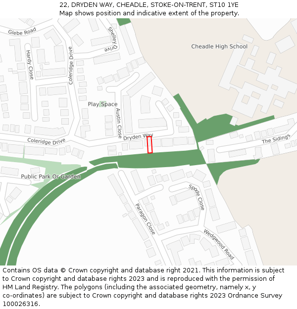 22, DRYDEN WAY, CHEADLE, STOKE-ON-TRENT, ST10 1YE: Location map and indicative extent of plot