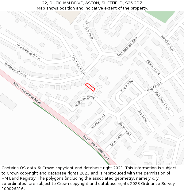 22, DUCKHAM DRIVE, ASTON, SHEFFIELD, S26 2DZ: Location map and indicative extent of plot