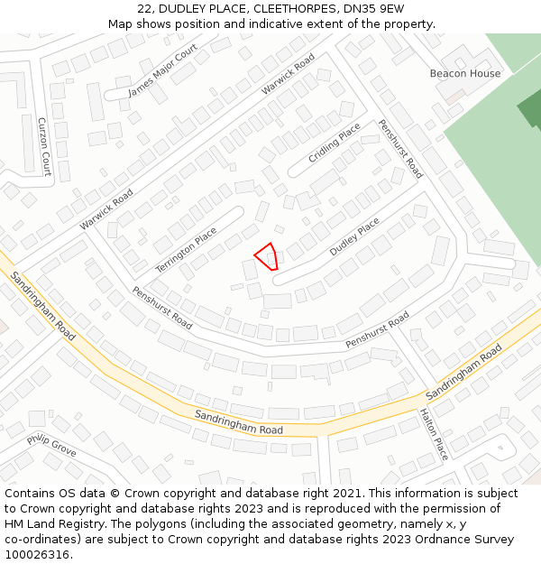 22, DUDLEY PLACE, CLEETHORPES, DN35 9EW: Location map and indicative extent of plot