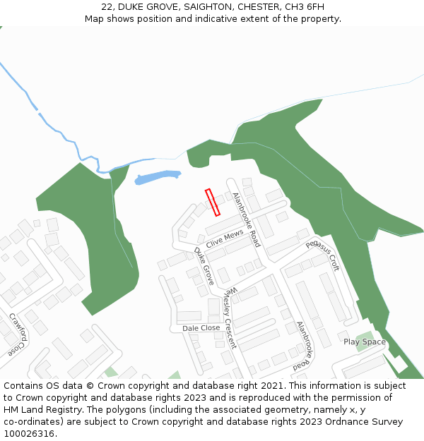 22, DUKE GROVE, SAIGHTON, CHESTER, CH3 6FH: Location map and indicative extent of plot