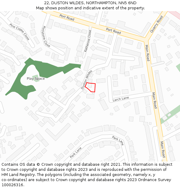 22, DUSTON WILDES, NORTHAMPTON, NN5 6ND: Location map and indicative extent of plot