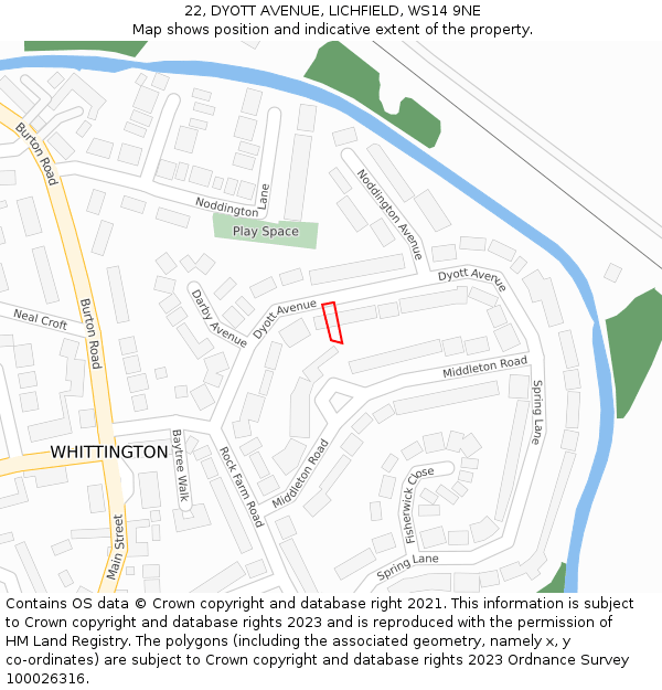 22, DYOTT AVENUE, LICHFIELD, WS14 9NE: Location map and indicative extent of plot