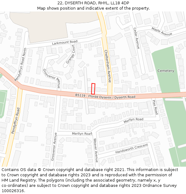 22, DYSERTH ROAD, RHYL, LL18 4DP: Location map and indicative extent of plot