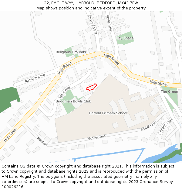 22, EAGLE WAY, HARROLD, BEDFORD, MK43 7EW: Location map and indicative extent of plot