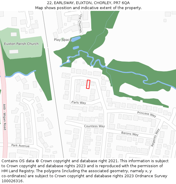 22, EARLSWAY, EUXTON, CHORLEY, PR7 6QA: Location map and indicative extent of plot