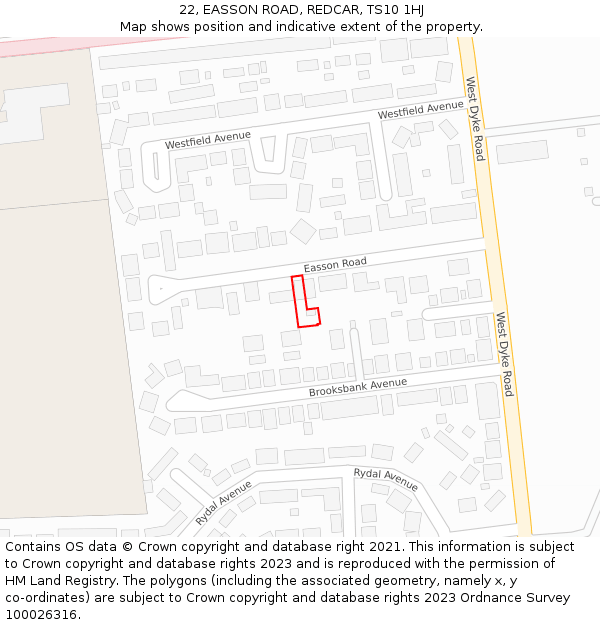 22, EASSON ROAD, REDCAR, TS10 1HJ: Location map and indicative extent of plot