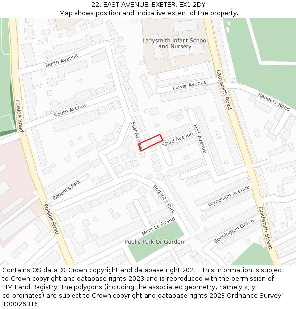 22, EAST AVENUE, EXETER, EX1 2DY: Location map and indicative extent of plot