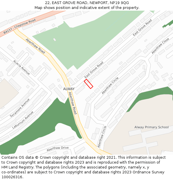 22, EAST GROVE ROAD, NEWPORT, NP19 9QG: Location map and indicative extent of plot