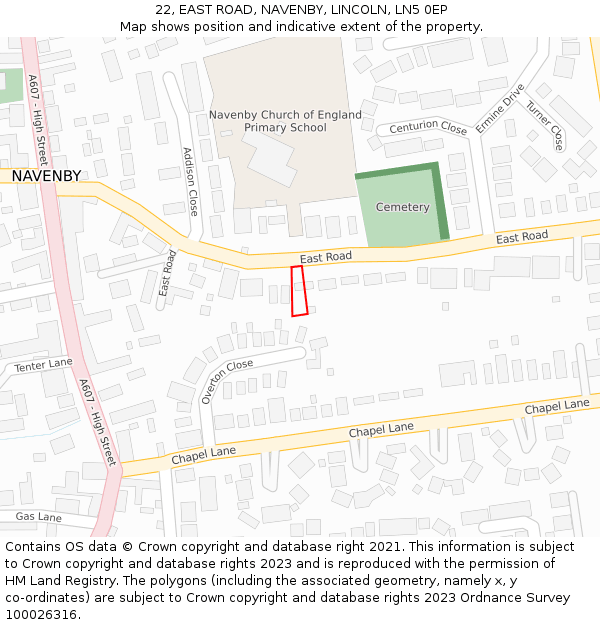 22, EAST ROAD, NAVENBY, LINCOLN, LN5 0EP: Location map and indicative extent of plot