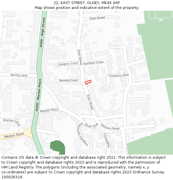 22, EAST STREET, OLNEY, MK46 4AP: Location map and indicative extent of plot