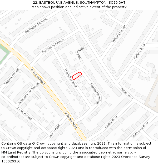 22, EASTBOURNE AVENUE, SOUTHAMPTON, SO15 5HT: Location map and indicative extent of plot