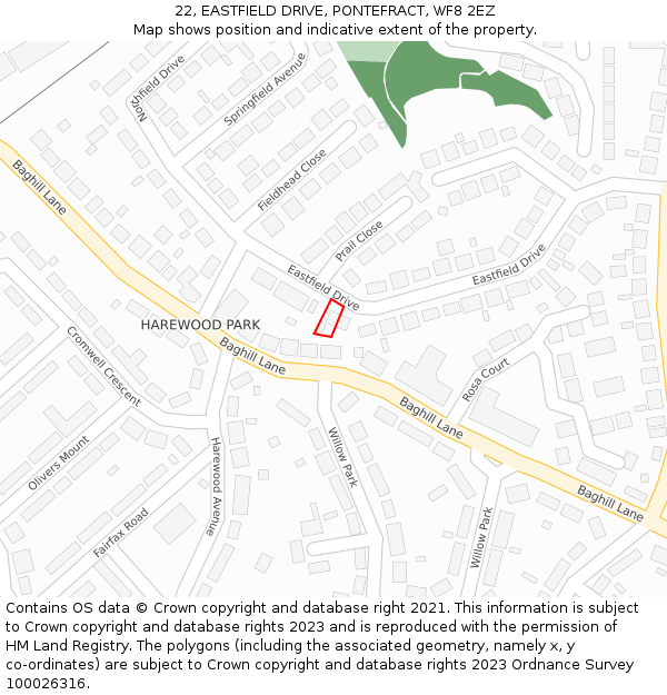 22, EASTFIELD DRIVE, PONTEFRACT, WF8 2EZ: Location map and indicative extent of plot