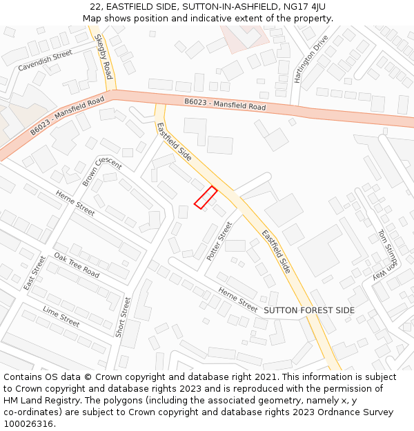 22, EASTFIELD SIDE, SUTTON-IN-ASHFIELD, NG17 4JU: Location map and indicative extent of plot