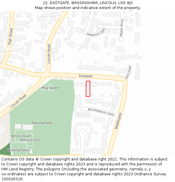 22, EASTGATE, BASSINGHAM, LINCOLN, LN5 9JS: Location map and indicative extent of plot