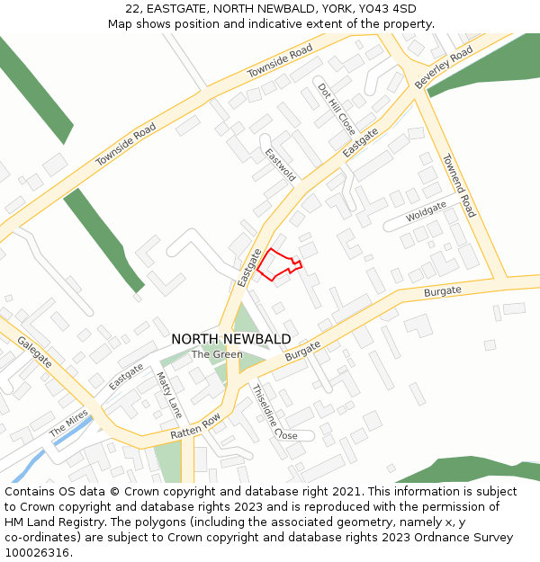 22, EASTGATE, NORTH NEWBALD, YORK, YO43 4SD: Location map and indicative extent of plot