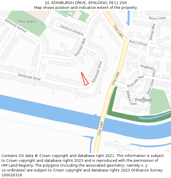 22, EDINBURGH DRIVE, SPALDING, PE11 2SA: Location map and indicative extent of plot