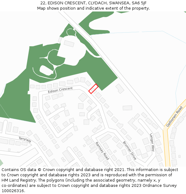 22, EDISON CRESCENT, CLYDACH, SWANSEA, SA6 5JF: Location map and indicative extent of plot