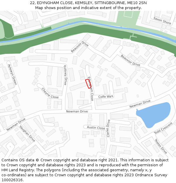 22, EDYNGHAM CLOSE, KEMSLEY, SITTINGBOURNE, ME10 2SN: Location map and indicative extent of plot