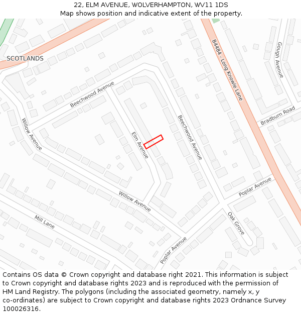 22, ELM AVENUE, WOLVERHAMPTON, WV11 1DS: Location map and indicative extent of plot