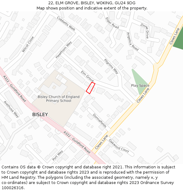 22, ELM GROVE, BISLEY, WOKING, GU24 9DG: Location map and indicative extent of plot
