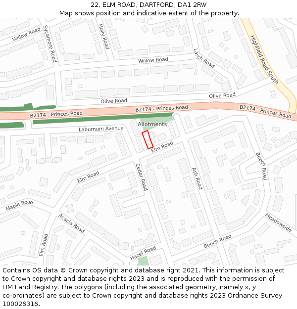 22, ELM ROAD, DARTFORD, DA1 2RW: Location map and indicative extent of plot