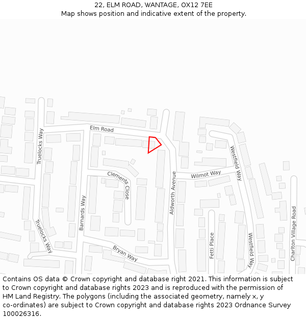 22, ELM ROAD, WANTAGE, OX12 7EE: Location map and indicative extent of plot