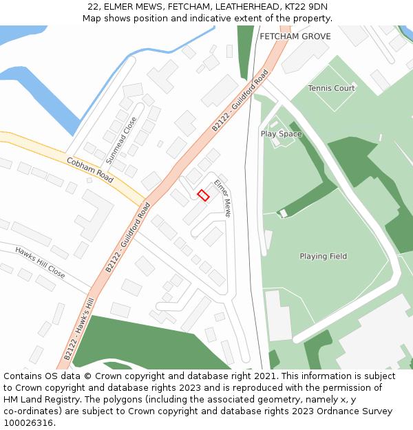 22, ELMER MEWS, FETCHAM, LEATHERHEAD, KT22 9DN: Location map and indicative extent of plot