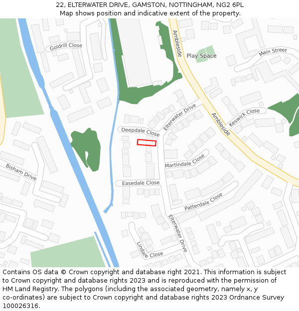 22, ELTERWATER DRIVE, GAMSTON, NOTTINGHAM, NG2 6PL: Location map and indicative extent of plot