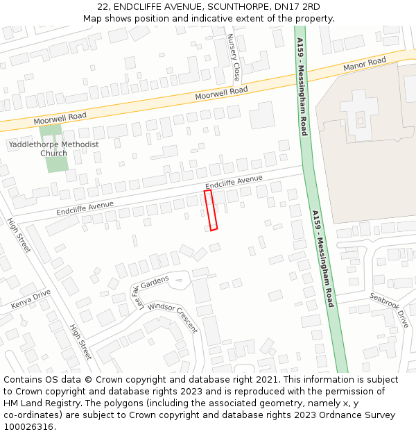 22, ENDCLIFFE AVENUE, SCUNTHORPE, DN17 2RD: Location map and indicative extent of plot
