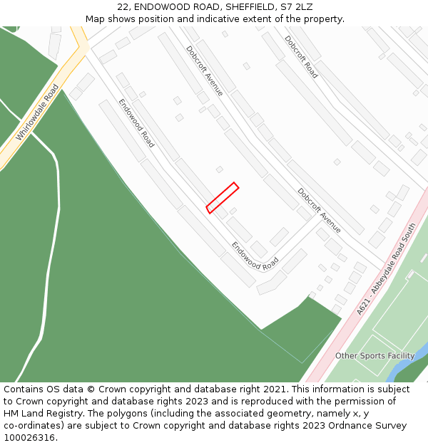 22, ENDOWOOD ROAD, SHEFFIELD, S7 2LZ: Location map and indicative extent of plot