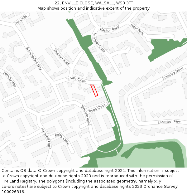 22, ENVILLE CLOSE, WALSALL, WS3 3TT: Location map and indicative extent of plot