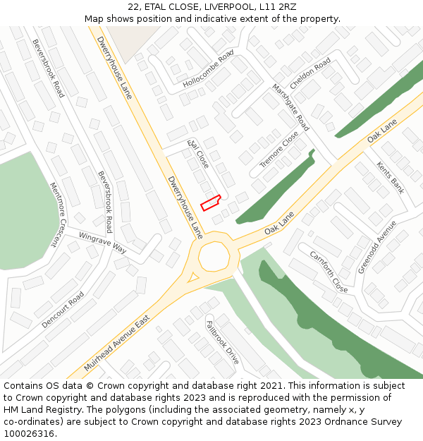 22, ETAL CLOSE, LIVERPOOL, L11 2RZ: Location map and indicative extent of plot