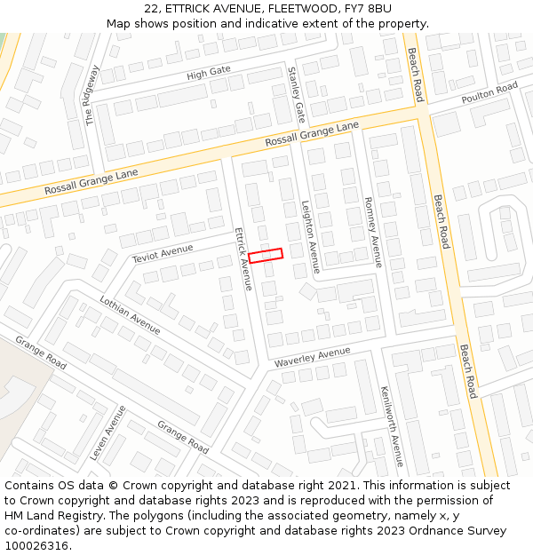 22, ETTRICK AVENUE, FLEETWOOD, FY7 8BU: Location map and indicative extent of plot