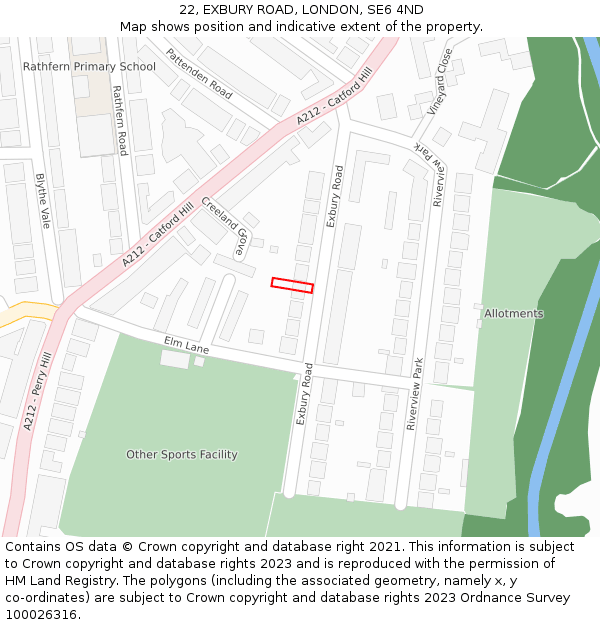 22, EXBURY ROAD, LONDON, SE6 4ND: Location map and indicative extent of plot