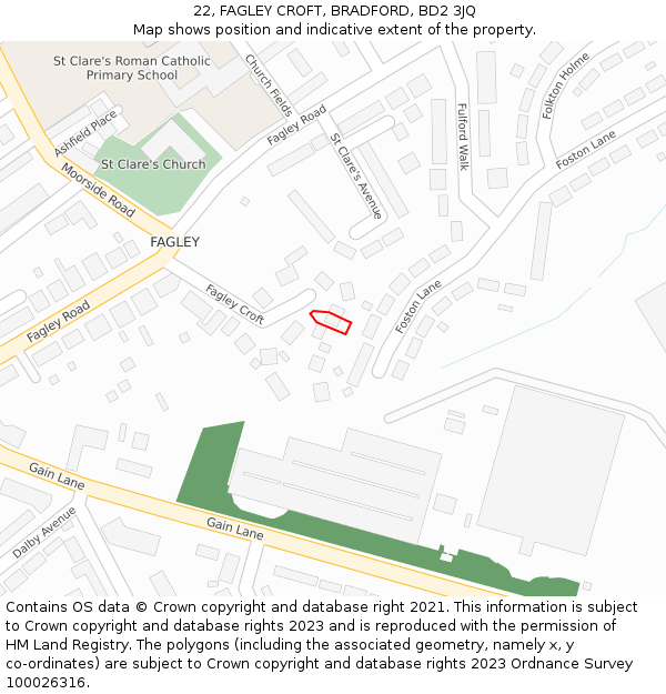 22, FAGLEY CROFT, BRADFORD, BD2 3JQ: Location map and indicative extent of plot