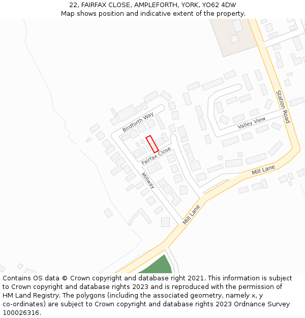 22, FAIRFAX CLOSE, AMPLEFORTH, YORK, YO62 4DW: Location map and indicative extent of plot