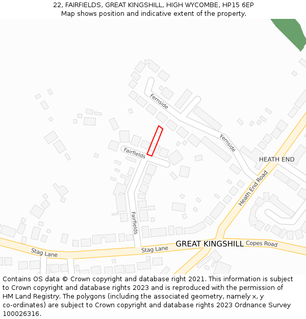 22, FAIRFIELDS, GREAT KINGSHILL, HIGH WYCOMBE, HP15 6EP: Location map and indicative extent of plot